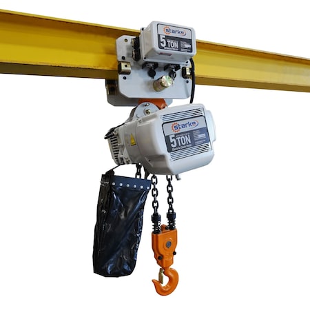 Starke Electric Chain Hoist and Motorized Trolley Combination, 5 Ton, 20 ft, Lug, 460V 3-Phase STK5011HTS-20